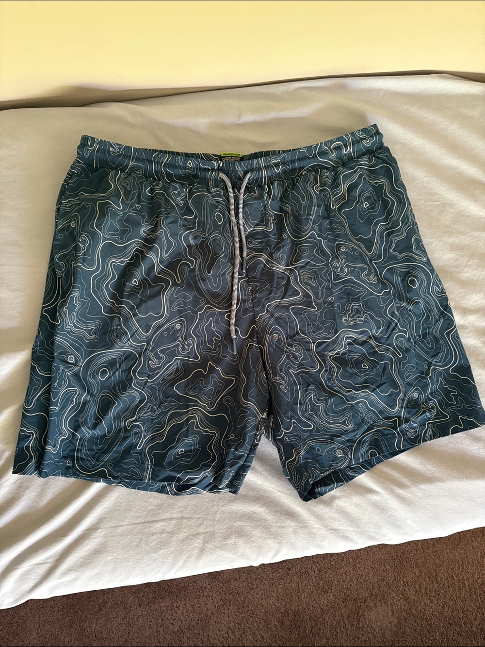 Men's Teal Patterned Swim Trunks with Drawstring Waist